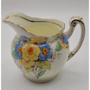 1936 Foley China E. Brain & Co Creamer Pitcher Blue and Yellow Floral